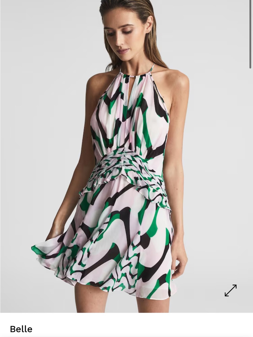 Reiss Green & Pink Halter Dress